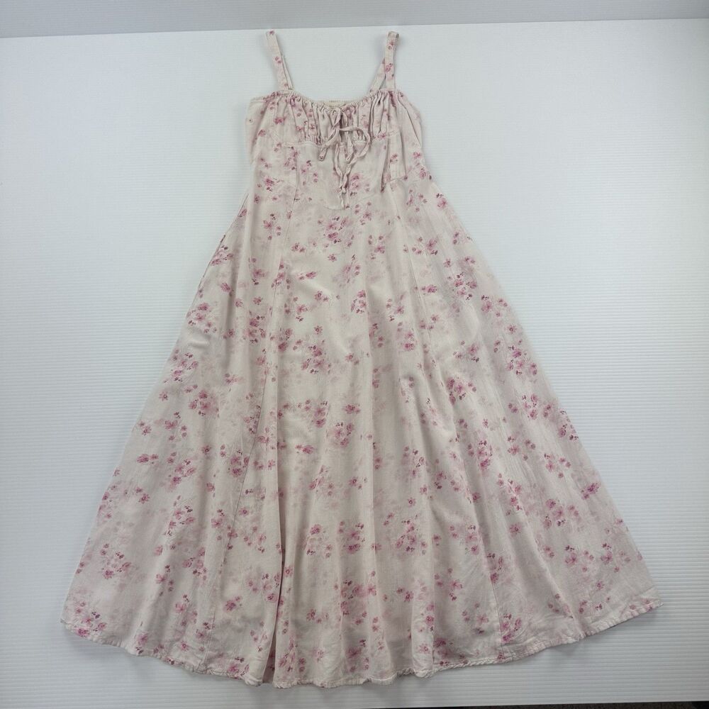 Sim & Sam Floral Linen Blend Maxi Dress Womens M Pink Cottagecore Prairie - Picture 2 of 9